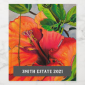 Tropischer Hibiskus Blume Aquarell Art Weinlabel Weinetikett (Einzelnes Label)