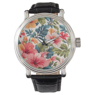 Tropischer Hibiskus Blume Elegante Armbanduhr