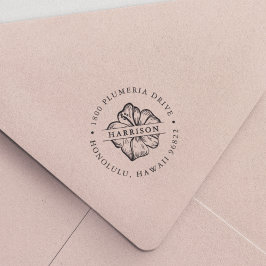 Tropischer Hibiskus Blume Runde Rücksendeadresse Permastempel