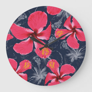 Tropischer Hibiskus Blume Sommerdesign Große Wanduhr