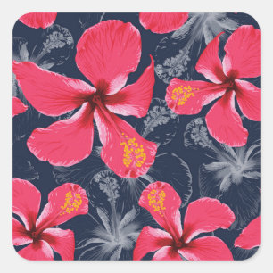 Tropischer Hibiskus Blume Sommerdesign Quadratischer Aufkleber