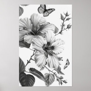 Tropischer Hibiskus Blume und Schmetterlinge Poste Poster