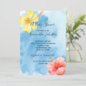 Tropischer Hibiskus Blume Wasserfarben Kinderdusch Einladung (Stehend Vorderseite)