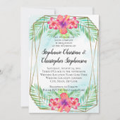 Tropischer Hibiskus Blume Wasserfarbenstrand Hochz Einladung (Vorderseite)