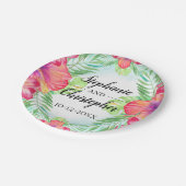 Tropischer Hibiskus Blume Wasserfarbenstrand Hochz Pappteller (Schrägansicht)