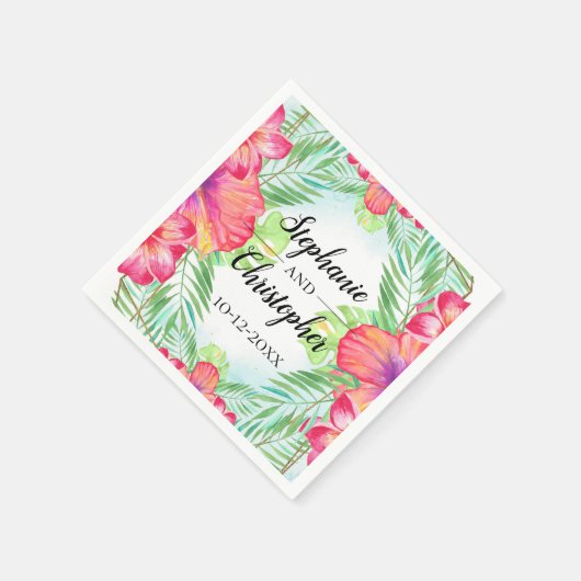 Tropischer Hibiskus Blume Wasserfarbenstrand Hochz Serviette (Ecke)