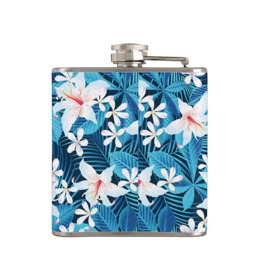 Tropischer Hibiskus Blumenmuster 2 Flachmann (Rückseite)