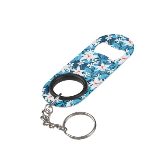 Tropischer Hibiskus-Blumenmuster 2 Schlüsselanhängerflaschenöffner (Rückseite Schrägansicht)