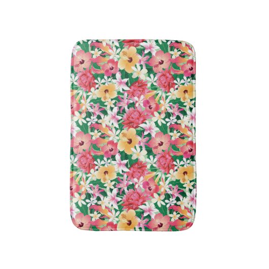 Tropischer Hibiskus-Blumenmuster Badematte (Vorderseite Vertikal)