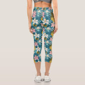 Tropischer Hibiskus Blumenmuster Capri Leggings (Rückseite)