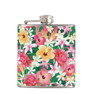 Tropischer Hibiskus-Blumenmuster Flachmann