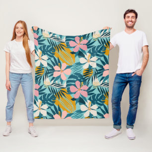 Tropischer Hibiskus Blumenmuster Fleecedecke