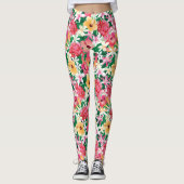 Tropischer Hibiskus-Blumenmuster Leggings (Vorderseite)
