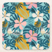 Tropischer Hibiskus Blumenmuster Rechteckiger Pappuntersetzer (Vorderseite)