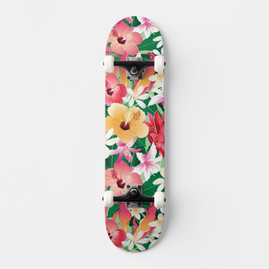 Tropischer Hibiskus-Blumenmuster Skateboard (Vorderseite)