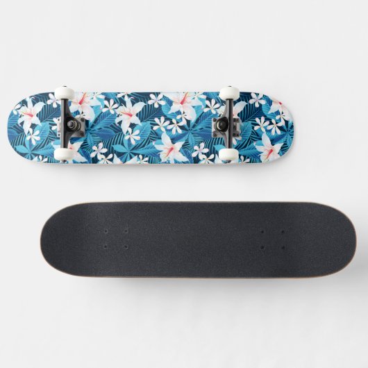 Tropischer Hibiskus-Blumenmuster Skateboard (Horizontal)