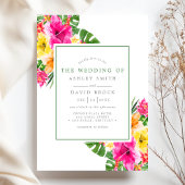 Tropischer Hibiskus Blumenpalme Blätter Hochzeit Einladung