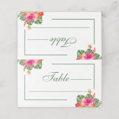 Tropischer Hibiskus Blumenpalme Blätter Hochzeit Platzkarte (Außenseite Aufgefaltet)