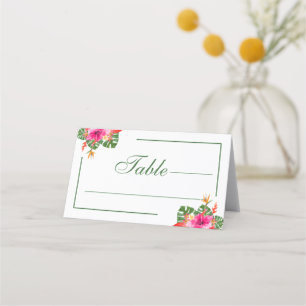 Tropischer Hibiskus Blumenpalme Blätter Hochzeit Platzkarte