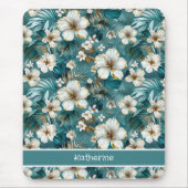 Tropischer Hibiskus-Blüten-Teal Mousepad (Vorne)
