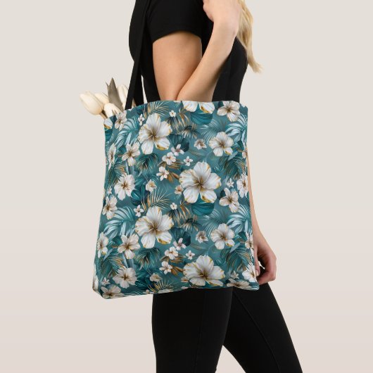 Tropischer Hibiskus-Blüten-Teal Tasche (Von Nahem)