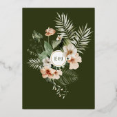 Tropischer Hibiskus Boho blumenreiche Hochzeit Folieneinladung (Rückseite)
