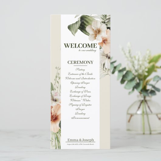 Tropischer Hibiskus Boho Pastel Wedding Programm (Stehend Vorderseite)