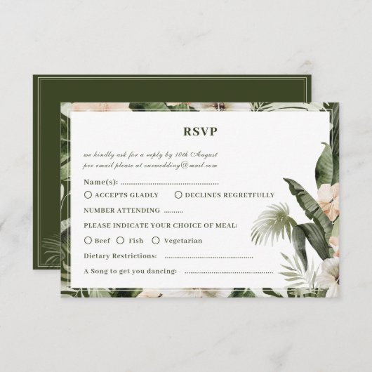 Tropischer Hibiskus boho pastel Wedding Rsvp Card (Vorne/Hinten)