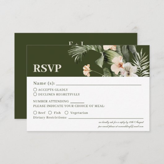 Tropischer Hibiskus boho pastel Wedding RSVP Card (Vorne/Hinten)