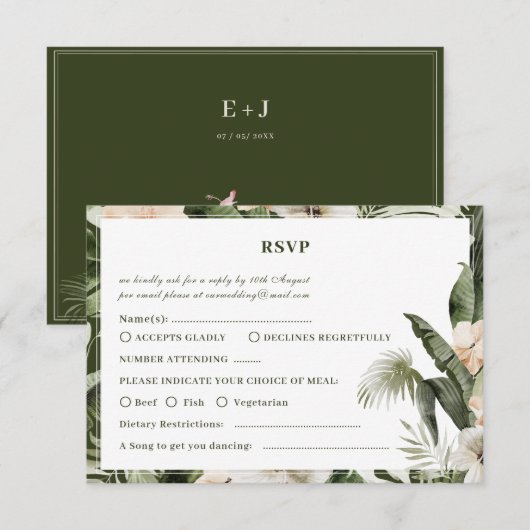 Tropischer Hibiskus boho pastel Wedding Rsvp Card Karte (Vorne/Hinten)
