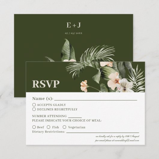 Tropischer Hibiskus boho pastel Wedding RSVP Card Karte (Vorne/Hinten)