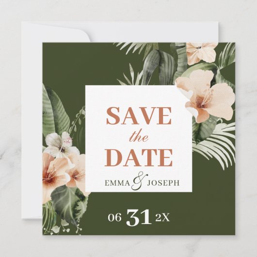 Tropischer Hibiskus boho pastellel "Save the Date" Einladung (Vorderseite)