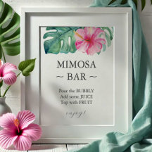 Tropischer Hibiskus Brautparty Mimosa Bar Sign