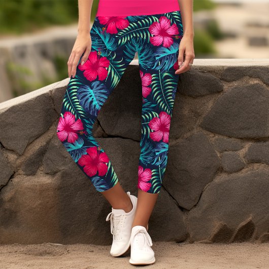 Tropischer Hibiskus Capri Leggings