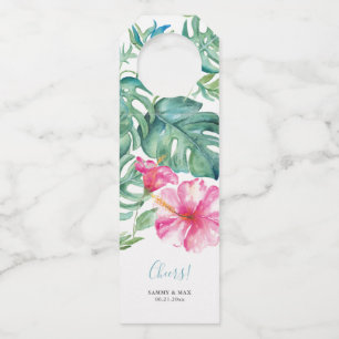 Tropischer Hibiskus Cheers Wedding Wine Labels Flaschenanhänger