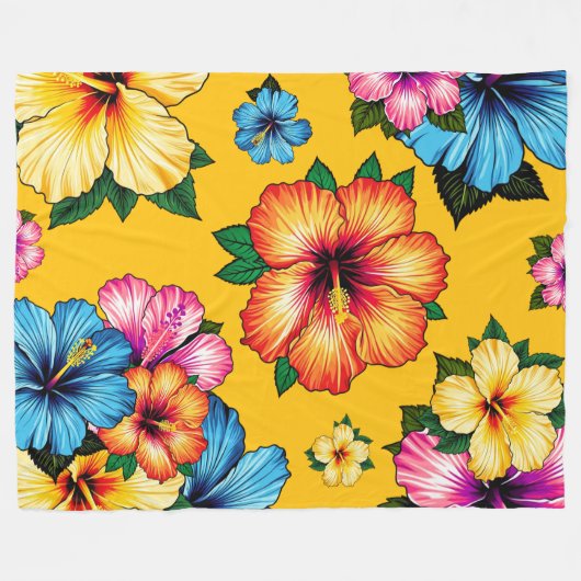 Tropischer Hibiskus Fleecedecke (Vorderseite (Horizontal))