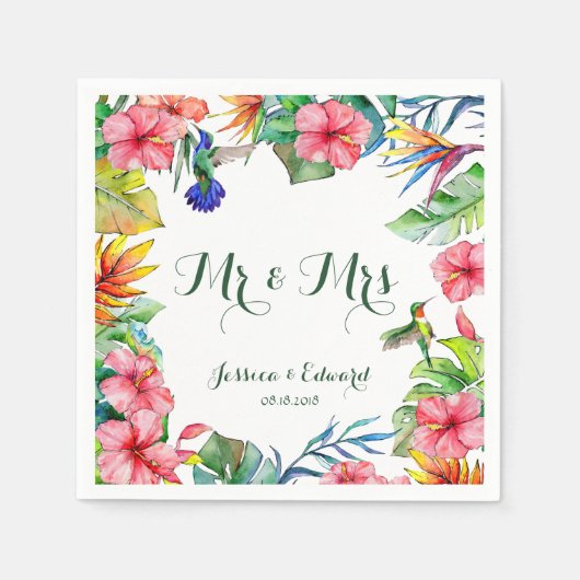 Tropischer Hibiskus Floral Hawaiian Hochzeit Serviette (Vorderseite)