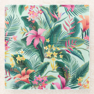 Tropischer Hibiskus: florales nahtloses Muster Glasuntersetzer