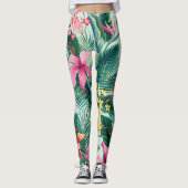 Tropischer Hibiskus: florales nahtloses Muster Leggings (Vorderseite)