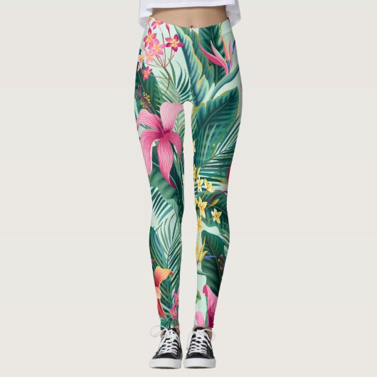 Tropischer Hibiskus: florales nahtloses Muster Leggings (Vorderseite)