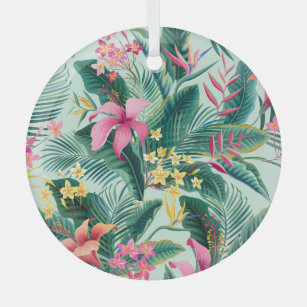 Tropischer Hibiskus: florales nahtloses Muster Ornament Aus Glas