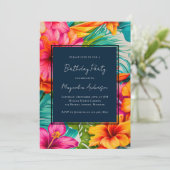 Tropischer Hibiskus Geburtstagsparty Einladung (Stehend Vorderseite)