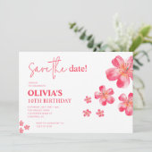 Tropischer Hibiskus Geburtstagspink Save The Date (Stehend Vorderseite)