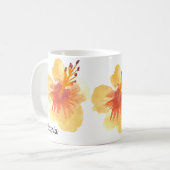 Tropischer Hibiskus-Hand-Wasserfarbe-Mutter-Name Kaffeetasse (Vorderseite Links)
