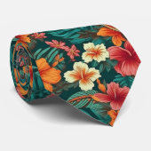 Tropischer Hibiskus Hawaiianische Flora Zwei-Seite Krawatte (Gerollt)