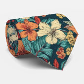 Tropischer Hibiskus Hawaiianische Plumeria Blume Krawatte (Gerollt)