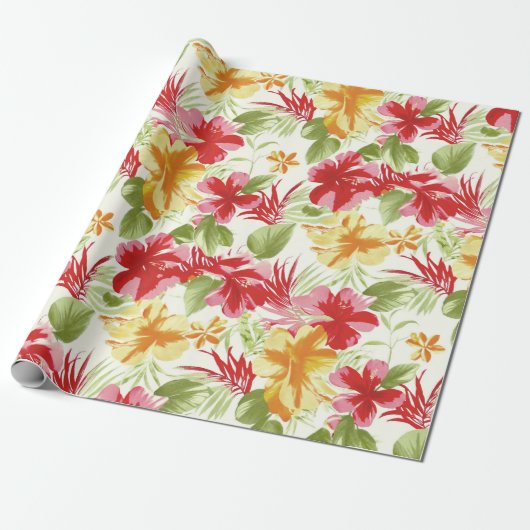 Tropischer Hibiskus-hawaiisches Blumen Geschenkpapier (Ungerollt)