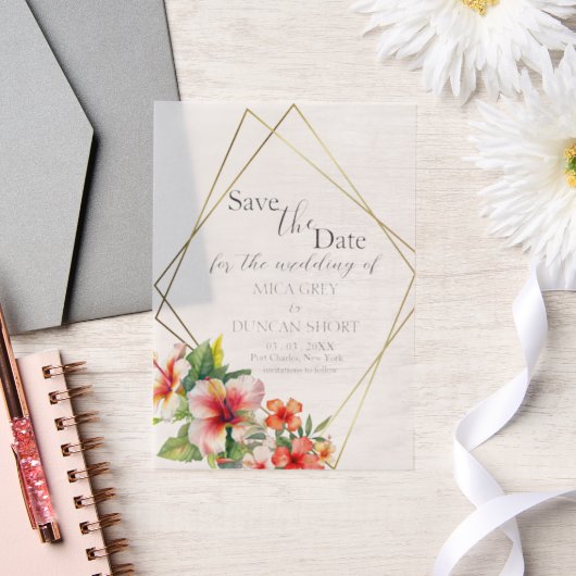 Tropischer Hibiskus Hochzeit speichern Sie das Dat Pergament Einladungen (Hochzeit)