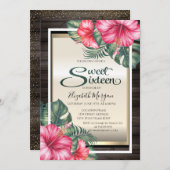 Tropischer Hibiskus Holz süß 16 Einladung (Vorne/Hinten)