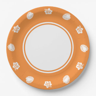 Tropischer Hibiskus in Orange Paper Plate Pappteller